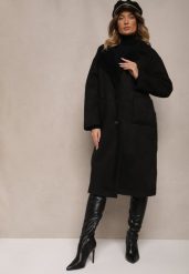 Czarny Jednorzędowy Płaszcz Futerko z Imitacji Zamszu z Kieszeniami Etanielis. Czarne płaszcze damskie Renee, l, bez wzorów, z dzianiny, eleganckie. Za 239.99 zł.