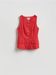 Lniana kamizelka - czerwony. Czerwone kamizelki damskie Reserved, l, z tkaniny. Za 239.99 zł.