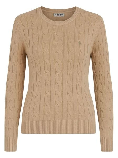 U.S. Polo Assn. Sweter w kolorze beżowym rozmiar: M. Brązowe swetry klasyczne damskie U.S. Polo Assn., m, z bawełny, bez kołnierzyka. Za 217.53 zł.