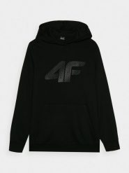 4F Bluza dresowa nierozpinana z kapturem męska - czarna L. Czarne bluzy sportowe męskie 4f, bez wzorów, z bawełny, sportowe, bez kołnierzyka, bez ramiączek. Za 169.99 zł.
