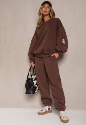 Brązowy Komplet Dresowy z Polarową Podszewką Bluza i Joggery Ziline. Brązowe bluzy bez kaptura damskie Renee, z bawełny. Za 159.99 zł.