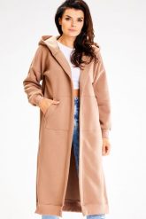 Niezapinana Długa Bluza z Kapturem - Beżowa. Brązowe bluzy z kapturem damskie Awama, l, z bawełny. Za 228.90 zł.
