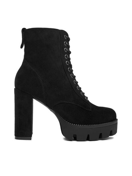 DeeZee Botki 23756-4-BLACK SU Czarny. Czarne botki damskie DeeZee, z materiału, bez obcasa, na słupku, bez zapięcia. Za 219.99 zł.