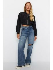 Trendyol Dżinsy - Comfort fit - w kolorze niebieskim rozmiar: 34. Niebieskie jeansy damskie Trendyol, z podwyższonym stanem. Za 92.21 zł.