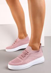 Różowe Tenisówki z Elastyczną Cholewką Oplineria. Czerwone trampki i tenisówki damskie Born2be, bez wzorów. Za 64.99 zł.