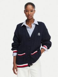 Tommy Jeans Kardigan DW0DW22934 Granatowy Regular Fit. Niebieskie kardigany damskie Tommy Jeans, s, bez wzorów, z bawełny. Za 569.99 zł.