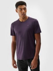 4F Koszulka treningowa regular szybkoschnąca męska - fioletowa M. Fioletowe t-shirty sportowe męskie 4f, m, z dzianiny, bez ramiączek, na fitness i siłownię. Za 79.99 zł.