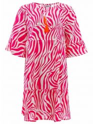 Zwillingsherz Sukienka "Zebra Dreams" w kolorze różowo-białym rozmiar: onesize. Białe sukienki damskie Zwillingsherz, bez wzorów, z wiskozy, bez kołnierzyka, bez ramiączek, midi. Za 175.26 zł.