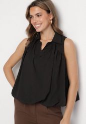Czarna Bluza Rozkloszowana Oversize z Kołnierzykiem Eridwen. Czarne bluzy bez kaptura damskie Born2be, m. Za 64.99 zł.