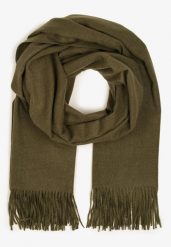 Zielony Szalik Długi z Frędzlami z Domieszką Wełny Torilisa. Zielone szaliki i kominy damskie Born2be, bez wzorów, z dzianiny. Za 39.99 zł.