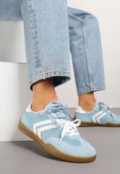 Jasnoniebieskie Sneakersy Tenisówki z Geometrycznym Motywem Telanilia. Niebieskie trampki i tenisówki damskie Born2be, bez wzorów, z jeansu. Za 99.99 zł.