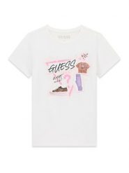 Guess T-Shirt J6YI02 K3667 Biały Regular Fit. Białe koszulki dziewczęce Guess, z aplikacjami, z bawełny, bez ramiączek. Za 84.99 zł.