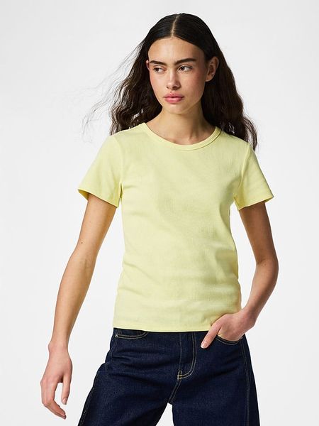 Pieces Koszulka "Pcmay" w kolorze żółtym rozmiar: XL. Żółte bluzki damskie Pieces, xl, bez wzorów, prążkowane, bez kołnierzyka, bez ramiączek. Za 51.95 zł.
