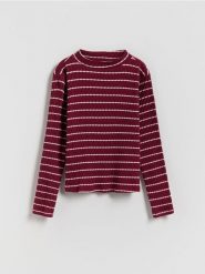 Koszulka w paski - fioletowy. Fioletowe koszulki dziewczęce Reserved, bez wzorów, z bawełny, bez ramiączek. Za 45.99 zł.