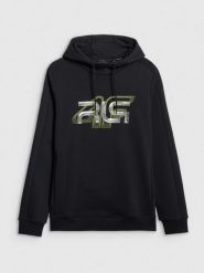 4F Bluza dresowa nierozpinana z kapturem męska 4F x Robert Lewandowski - czarna M. Czarne bluzy sportowe męskie 4f, bez wzorów, z dresówki, sportowe, bez kołnierzyka, bez ramiączek. Za 199.99 zł.