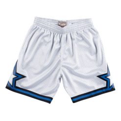 Krótki Orlando Magic platinum. Szare szorty męskie Mitchell & Ness, bez wzorów, sportowe. Za 369.50 zł.