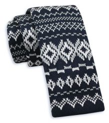 Granatowo-Biały Dziergany, Męski Krawat Knit, 5,5 cm -Alties- Wzór Norweski, Świąteczny. Niebieskie krawaty i muchy męskie Alties, bez wzorów, z dzianiny, sportowe. Za 55.00 zł.