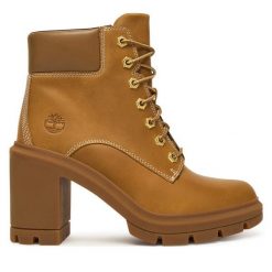 Botki Timberland. Brązowe botki damskie Timberland, bez obcasa, na słupku, bez zapięcia. Za 579.99 zł.