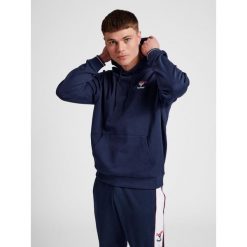 Bluza z kapturem Hummel IC Dayton. Niebieskie bluzy sportowe damskie HUMMEL, na wiosnę, xs, bez wzorów, z bawełny, bez ramiączek, długie, z kapturem. Za 319.00 zł.