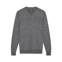 Sweter z dekoltem w kształcie litery V Lyle & Scott. Szare swetry męskie LYLE AND SCOTT, bez wzorów, bez kołnierzyka. Za 410.45 zł.