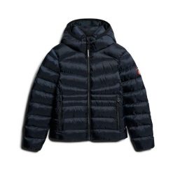 Damska ocieplana kurtka puchowa Superdry Fuji Quilt. Niebieskie kurtki damskie Superdry., bez wzorów, z puchu, bez kaptura. W wyprzedaży za 389.75 zł.