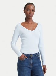 Tommy Jeans Bluzka Essential DW0DW17990 Niebieski jasny Slim Fit. Niebieskie bluzki damskie Tommy Jeans, xs, bez wzorów, z bawełny, bez kołnierzyka, bez ramiączek. Za 189.99 zł.