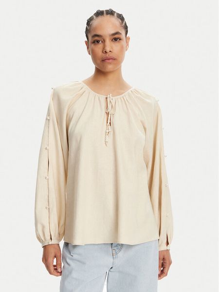 TWINSET Bluzka 251LM2QFF Beżowy Regular Fit. Brązowe bluzki damskie Twinset, xs, bez wzorów, ze lnu, bez kołnierzyka, bez ramiączek. Za 439.99 zł.