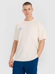 4F T-shirt oversize z nadrukiem męski - biały M. Białe t-shirty męskie 4f, m, bez wzorów, z bawełny, bez kołnierzyka. Za 69.99 zł.