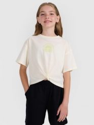 4F T-shirt oversize crop top z nadrukiem dziewczęcy - biały 146 (10-11 lat). Białe koszulki dziewczęce 4f, bez wzorów, z dzianiny, bez ramiączek. W wyprzedaży za 19.99 zł.