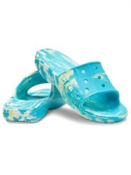 Crocs Klapki "Baya II" w kolorze błękitno-żółto-białym rozmiar: 36/37. Niebieskie klapki damskie Crocs, bez wzorów, bez obcasa. Za 114.44 zł.