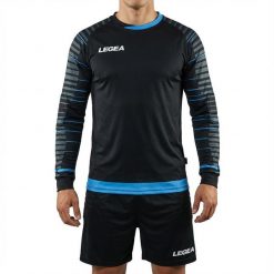 Komplet bramkarski REIMS czarny błękitny junior. Czarne szorty męskie Legea, bez wzorów, sportowe. Za 81.00 zł.