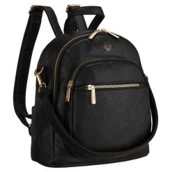 Mały plecak damski czarny ze skóry ekologicznej 2w1 listonoska na ramię modny miejski Peterson PTN MBP-01-F19. Czarne plecaki damskie Peterson, bez wzorów, ze skóry ekologicznej. Za 87.99 zł.