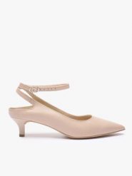 Beżowe czółenka kitten heels ze skóry licowej. Brązowe czółenka damskie Ryłko, bez wzorów, z gumy, bez obcasa, na obcasie. Za 429.99 zł.