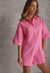 Różowy Krótki Kombinezon Bawełniany w Stylu Casual Arethanise. Czerwone kombinezony damskie Renee, na lato, l, bez wzorów, z bawełny, casualowe, bez kołnierzyka, bez ramiączek, krótkie. Za 199.99 zł.