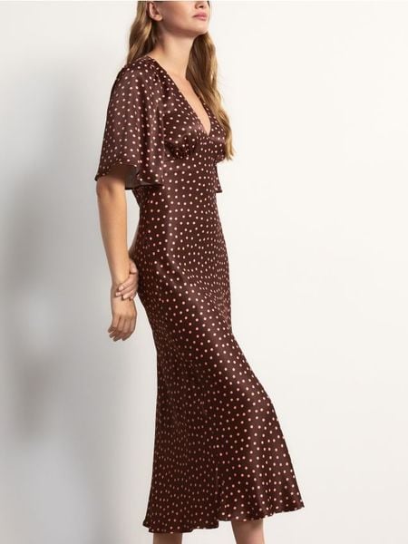 Sukienka maxi z wiskozy - brązowy. Brązowe sukienki damskie Reserved, l, bez wzorów, z wiskozy, bez kołnierzyka, bez ramiączek, maxi, dopasowane. Za 199.99 zł.