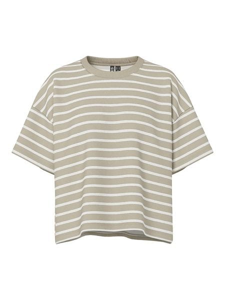 Pieces Koszulka "Chilli" w kolorze beżowo-białym rozmiar: L. Brązowe bluzki damskie Pieces, l, bez wzorów, z bawełny, bez kołnierzyka, bez ramiączek. Za 74.11 zł.