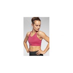 Biustonosz sportowy do jogi STAD252 - różowy. Czerwone biustonosze sportowe damskie 4f, bez wzorów, z dzianiny. W wyprzedaży za 49.99 zł.