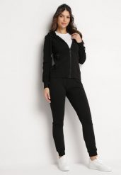 Czarny Komplet Dresowy z Zasuwaną Bluzą i Joggerami Bregida. Czarne bluzy z kapturem damskie Born2be, l, z dresówki. Za 119.99 zł.