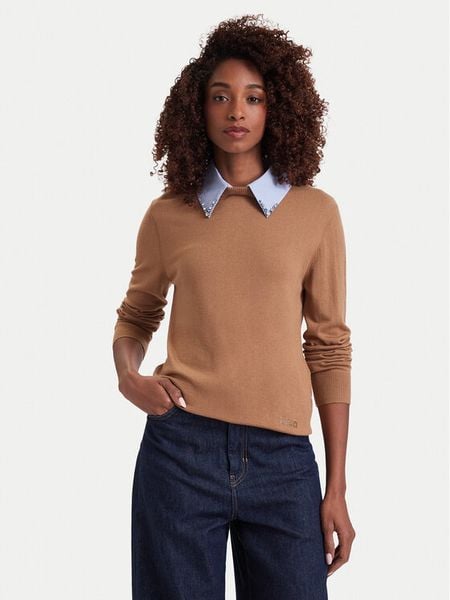 Liu Jo Sweter WF6452 MA16R Brązowy jasny Regular Fit. Brązowe swetry klasyczne damskie Liu Jo, l, z syntetyku, bez kołnierzyka. Za 649.99 zł.