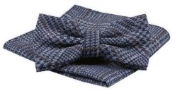 Mucha Męska z Poszetką Alties - Ciemnoniebieska, Wzór w Pepitkę. Niebieskie krawaty i muchy męskie Alties, bez wzorów, eleganckie. Za 54.00 zł.