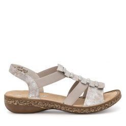 Sandały Rieker. Brązowe sandały damskie Rieker, bez wzorów, bez obcasa, na płaskiej podeszwie. Za 289.99 zł.