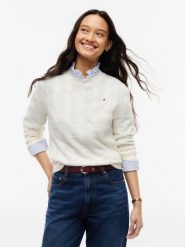 Tommy Hilfiger Sweter z dzianiny Kobiety Wełna biały, L. Białe swetry klasyczne damskie Tommy Hilfiger, l, z dzianiny, bez kołnierzyka. Za 649.95 zł.