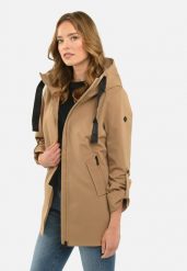 Prosty, krótki płaszcz J-TWIGGY. Brązowe płaszcze damskie Volcano, plus size, bez wzorów, z materiału, klasyczne, plus size. Za 329.99 zł.