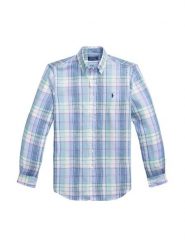 Polo Ralph Lauren Koszula 710B16705002 Niebieski Regular Fit. Niebieskie koszule męskie Polo Ralph Lauren, m, bez wzorów, ze lnu, bez kołnierzyka, bez ramiączek. Za 858.99 zł.