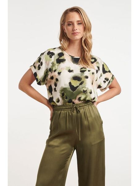 Smashed Lemon Bluzka w kolorze kremowo-zielonym rozmiar: XL. Brązowe bluzki damskie Smashed Lemon, xl, bez wzorów, z wiskozy, bez kołnierzyka, bez ramiączek. Za 90.95 zł.