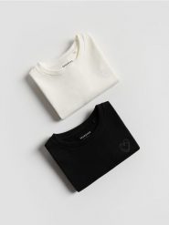 Luźny t-shirt 2 pack - wielobarwny. Koszulki dziewczęce Reserved, bez wzorów, z bawełny, bez ramiączek. Za 45.99 zł.