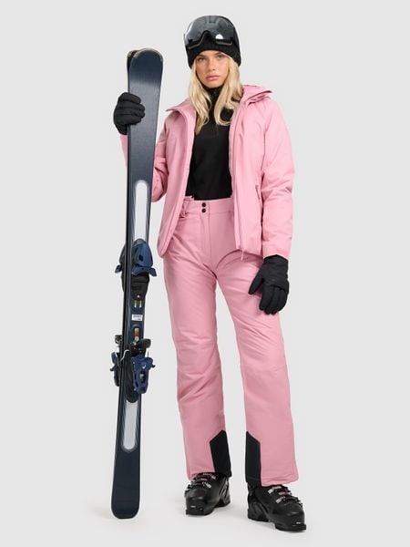 4F Spodnie narciarskie membrana 5000 damskie - różowe M. Czerwone spodnie materiałowe damskie 4f, bez wzorów, z materiału, z podwyższonym stanem. Za 299.99 zł.