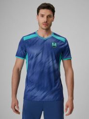 4F Koszulka piłkarska regular szybkoschnąca męska - denim L. Niebieskie t-shirty sportowe męskie 4f, l, z denimu, bez ramiączek, na fitness i siłownię. Za 129.99 zł.
