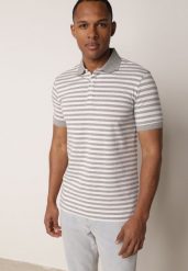 Szara Bawełniana Koszulka Polo w Paski w Stylu Casual Elunilla. Szare koszulki polo męskie Born2be, l, bez wzorów, z bawełny, bez ramiączek. Za 79.99 zł.
