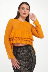 Bluzka damska z falbanami ELISABETTA FRANCHI. Bluzki damskie Elisabetta Franchi, bez wzorów, bez kołnierzyka, bez ramiączek. Za 1,119.00 zł.